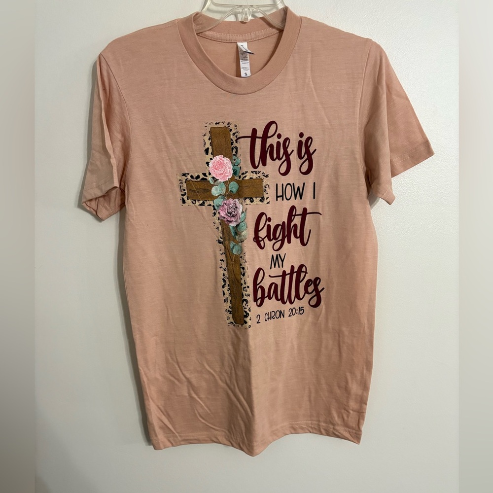 Peach colored Faith based tshirt size small NWOT
